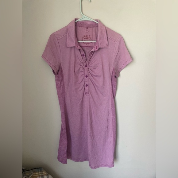 prAna Kinley Polo Purple Pink Shirt Dress Vivid Viola Striped Size Medium - Picture 1 of 11